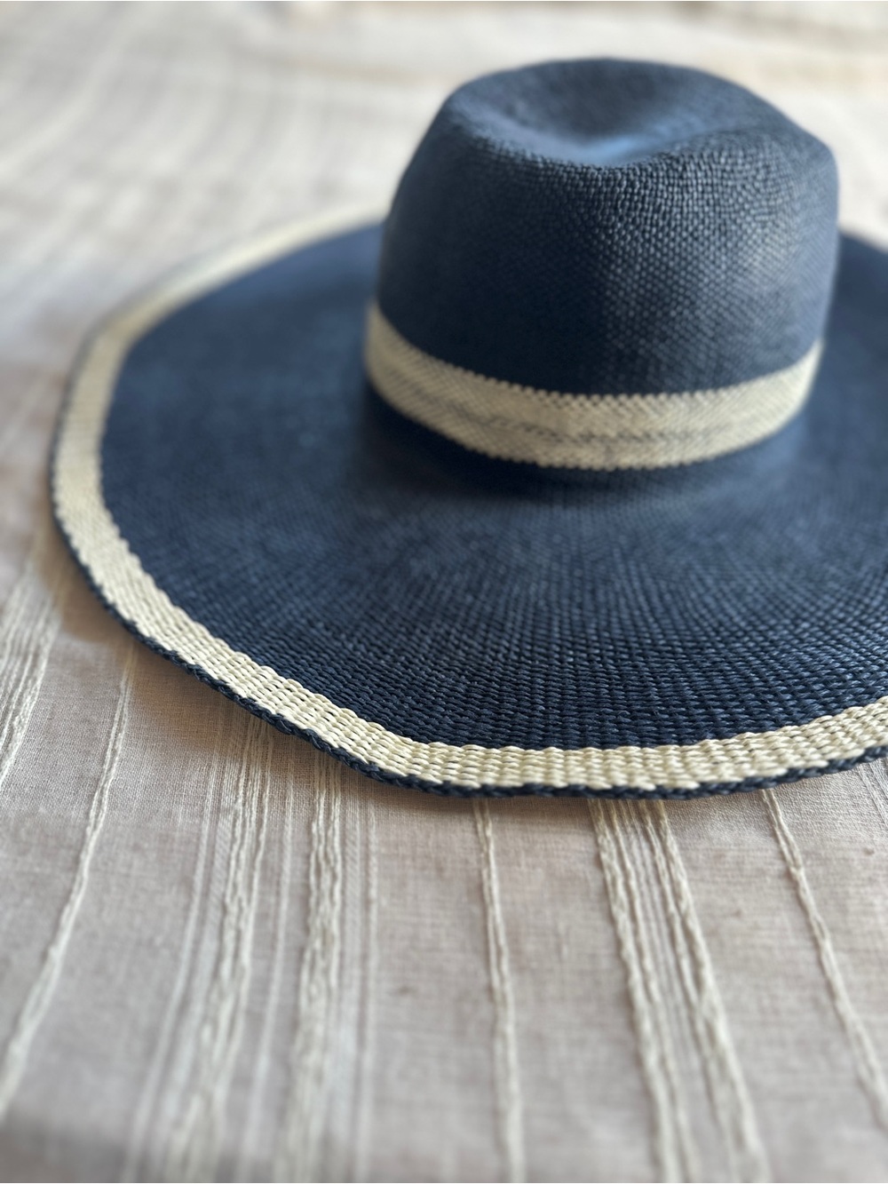 Kathy Jeanne Navy & Cream Wide Brim Straw Sun Hat | One Size